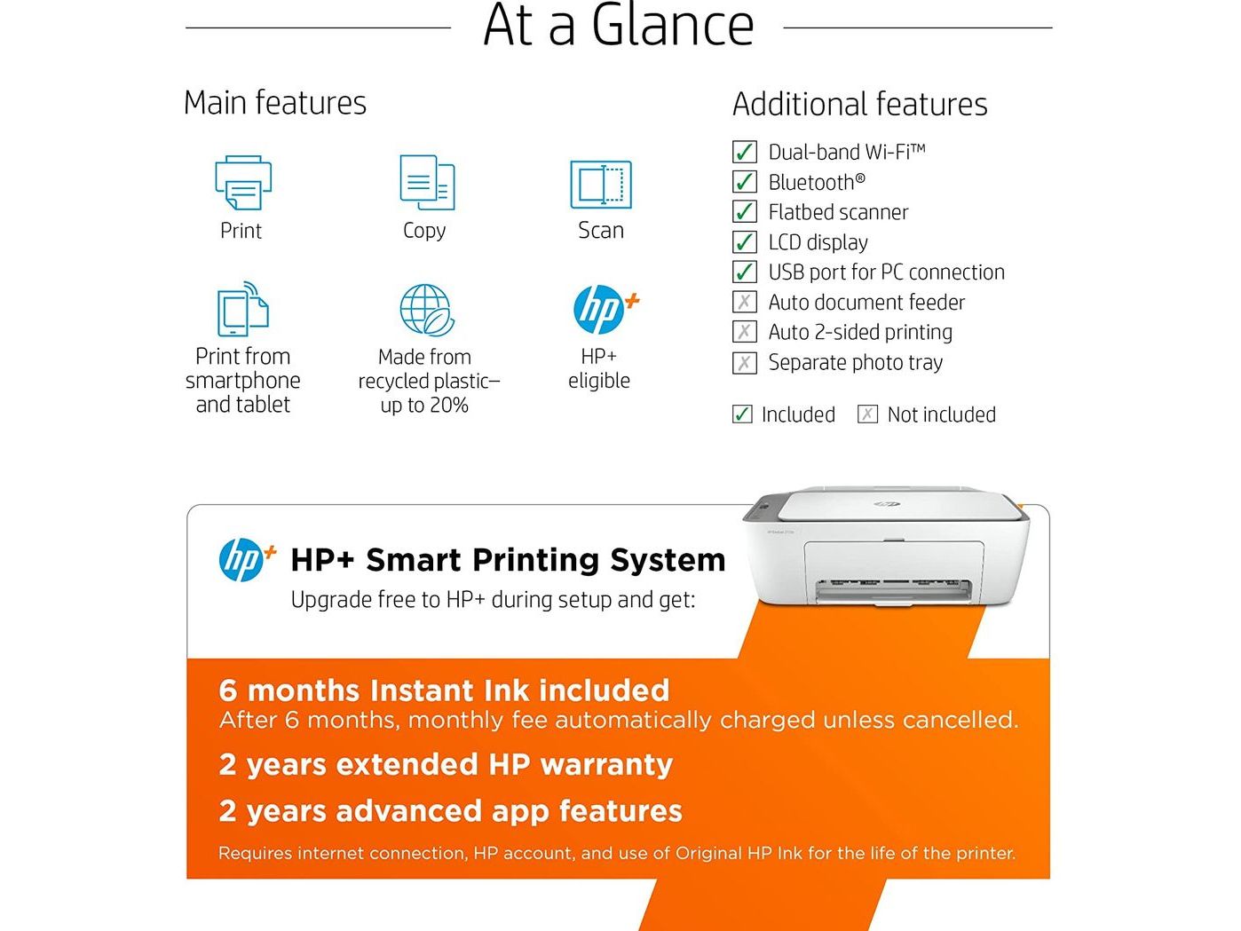 HP DeskJet 2755e Wireless Color All-in-One Printer with bonus 6 months Instant Ink with HP+ (26K67A)